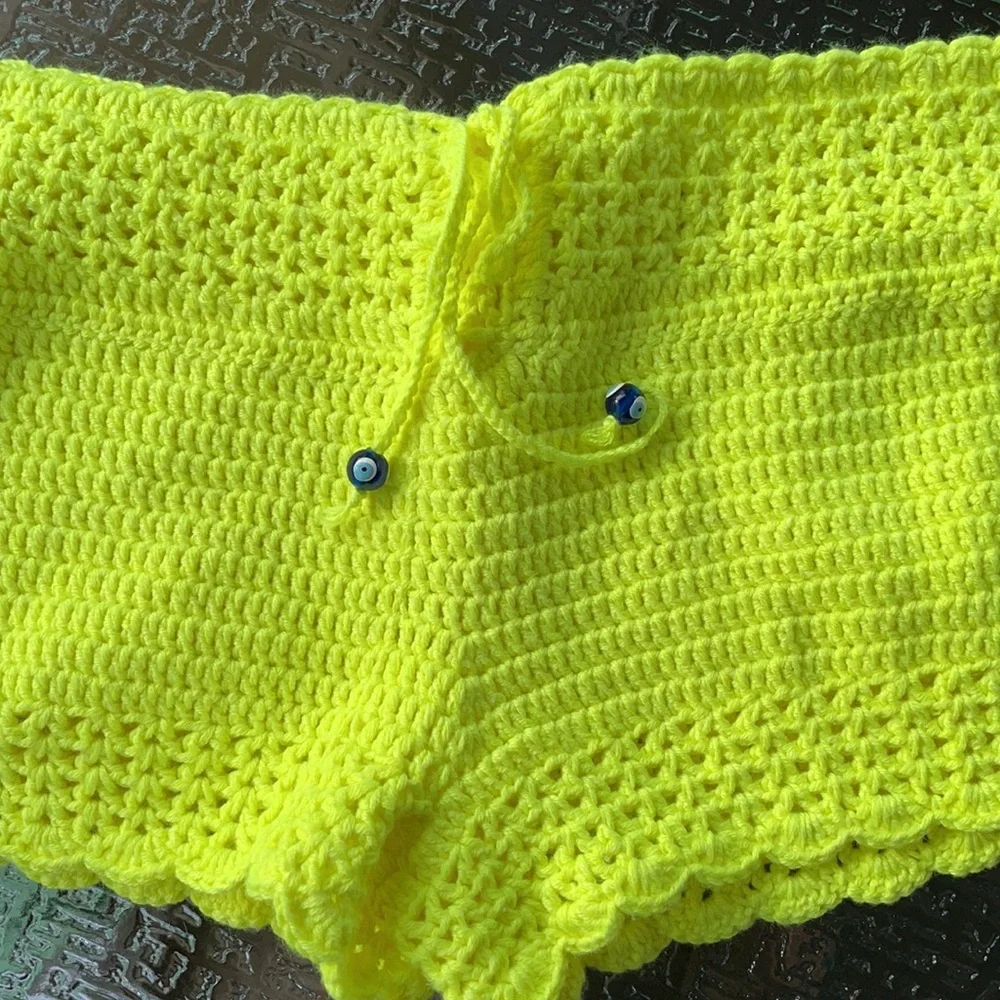 Neon Yellow Handmade Crochet Bikini Set – 100% Cotton – Adjustable S-M-L